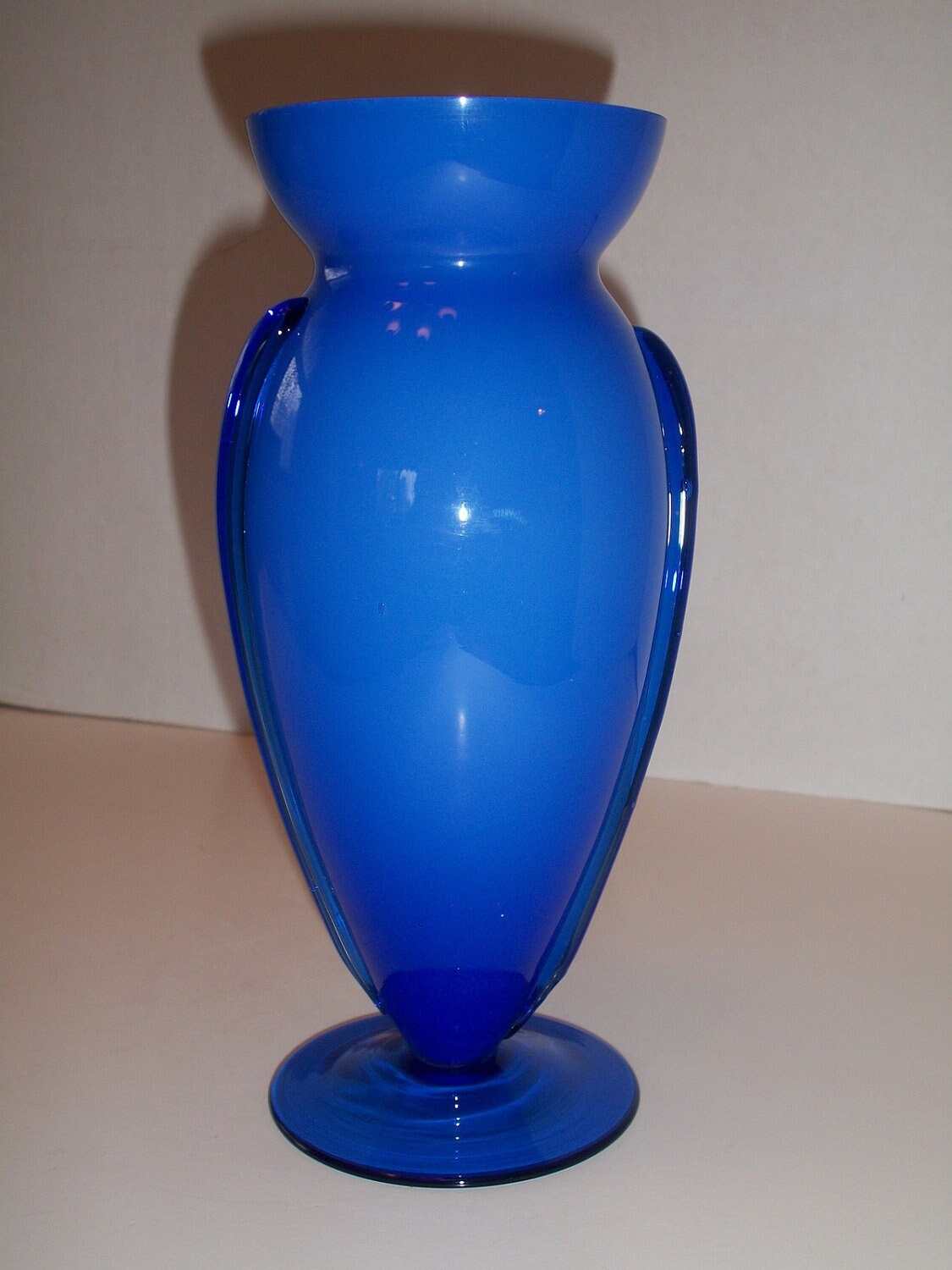Blue Glass Vase White Inside Danish Modern Retro Vintage by esd2u