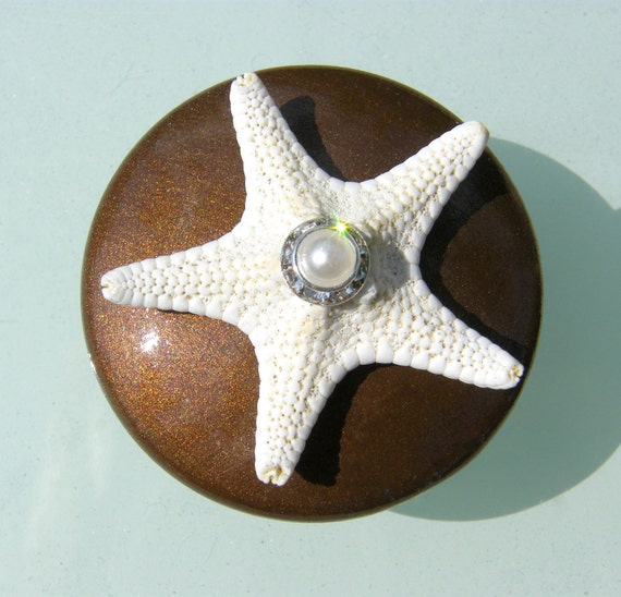Metallic Brown Starfish Knobs with Swarovski Crystal and pearl rhinestone