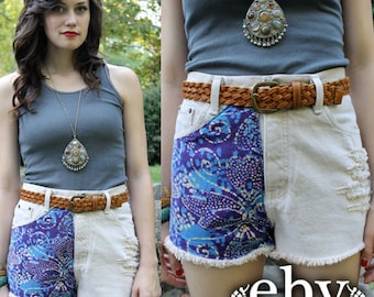 Vintage Shredded BATIK Cut Offs Shorts S M Vintage Cutoffs Hippie Shorts Hippy Shorts Festival Shorts High Waisted Shorts High Waist Shorts