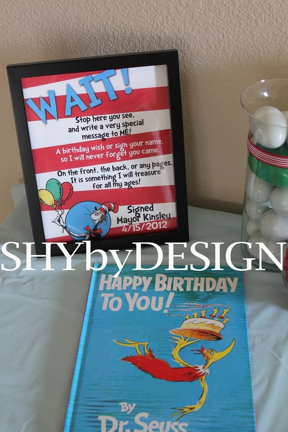 Personalized PRINTABLE Dr. Seuss Birthday Book Sign & by shydesign