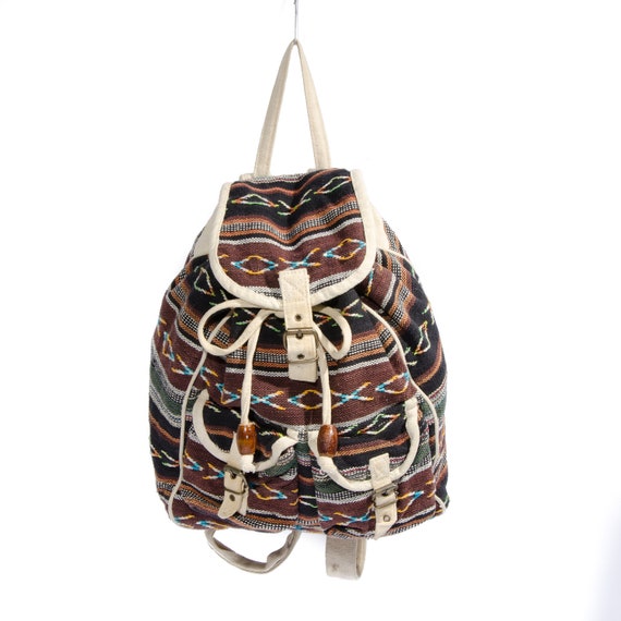 Aztec Woven Cotton Backpack Fall Fashion Rucksack Brown with Orange ...