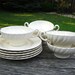 1930s Gladding McBean Coronado Cream Soup Bowls and Plates - Vintage Franciscan Matte Ivory Swirl