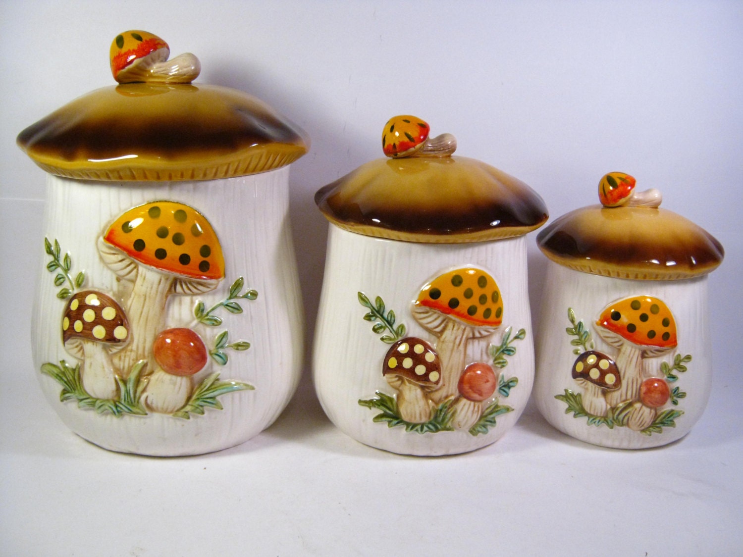 1970's Sears Roebuck and Co. Mushroom Toadstool Canisters