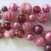 Vintage 1950's Pink and Cherry Art Glass and Faux Pearl Necklace YUM costume jewelry glass beads multi strand Mad Men