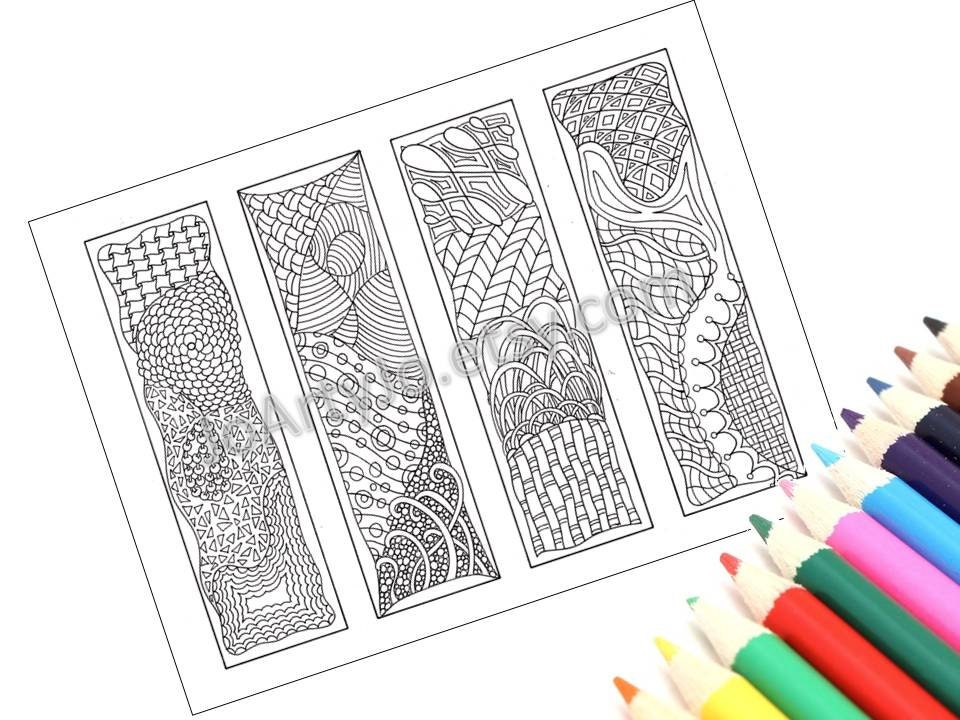 zentangle inspired printable bookmarks to color zendoodle