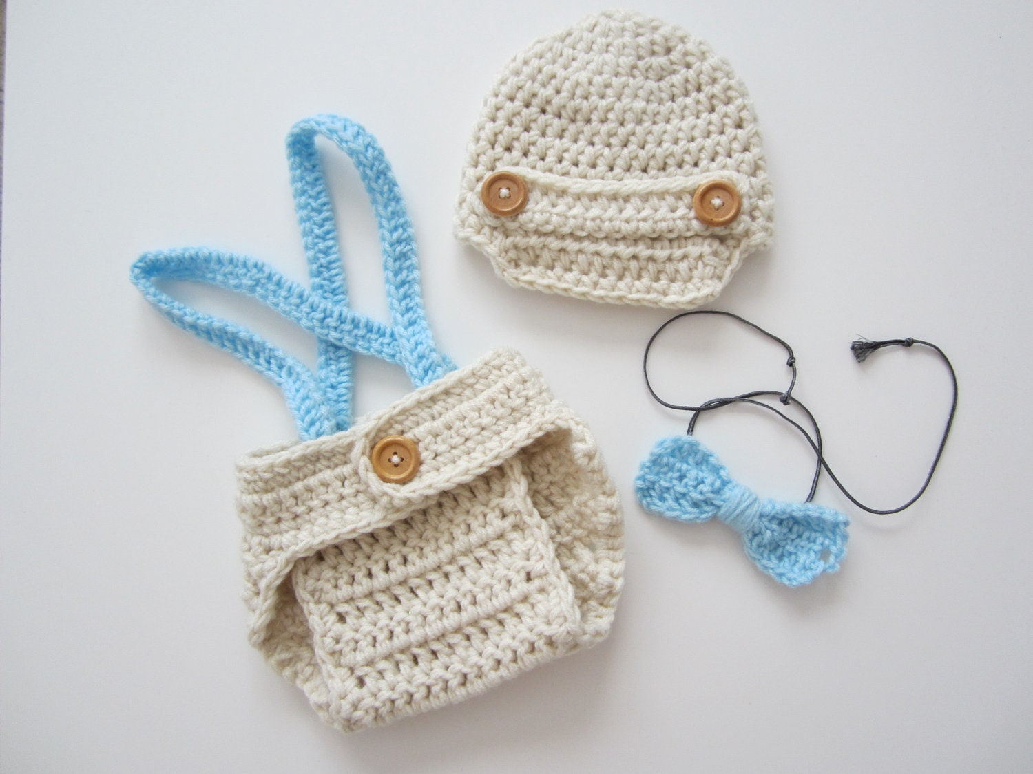 Crochet Baby Boy Newsboy Set with Suspenders and Bowtie