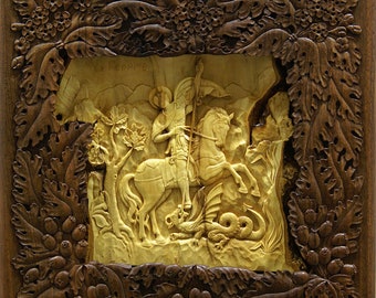 Saint George, Art Wood Carvings, home iconostasis, Orthodox, Christian, Religious Icon, Byzantine, Wood wall art, MariyaArts