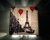 Hot Air Balloons Over Paris Repurposed Vintage Dictionary Light Box Night Lights