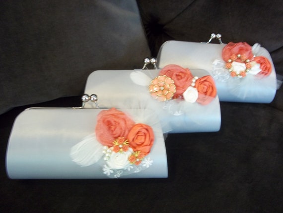 gifts Bridesmaid Bag Gift Coral Bridesmaid  Silver, clutch Clutch  Bridesmaid bridesmaid   bags