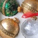 Christmas Glass Ornaments Vintage Krebs 4 Gold Green Snowflake Ribbon 1980s