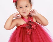 Flower Girl Tutu Dress - Burgundy - Regal Ruby- 12 Month to 2 Toddler Girl Il_170x135