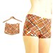 60s MOD BOY SHORTS / rust oranges / crosshatch print / xs s / hiphugger / cute boy leg swim trunks / totally retro