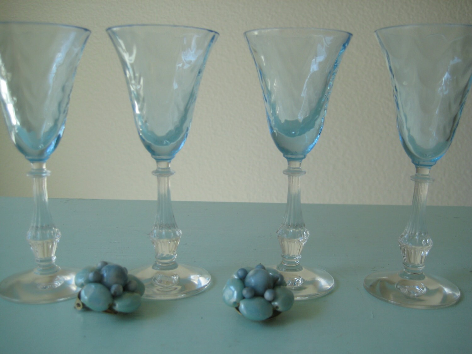 VERY RARE...Set of Four Fostoria Blue Wavecrest Cordials/ Blue