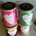 Sweet Collectible Vintage Wooden Spools With Thread and Decorated with Vintage Paper Heart - red/lavender/green/pink