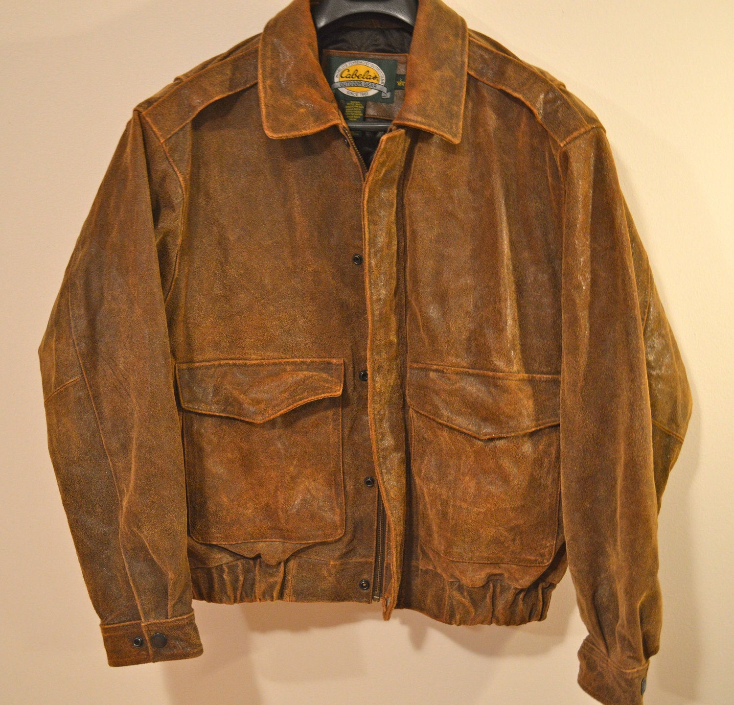 Vintage Distressed Leather Bomber Jacket