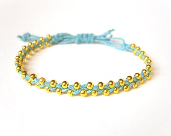 Beaded Friendship Bracelet Turquoise Bead Bracelet Gold