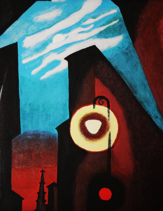O'Keeffe Cityscape--11x14 original acrylic on stretched canvas custom framed
