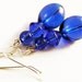 Cobalt Blue earrings. Blue glass bead dangle earrings. 80's style jewelry. Retro earrings