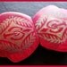 Antique Red Celluloid Magenta Belt Buckle Painted Gold Fancy Design BIG 3 1/4" VG