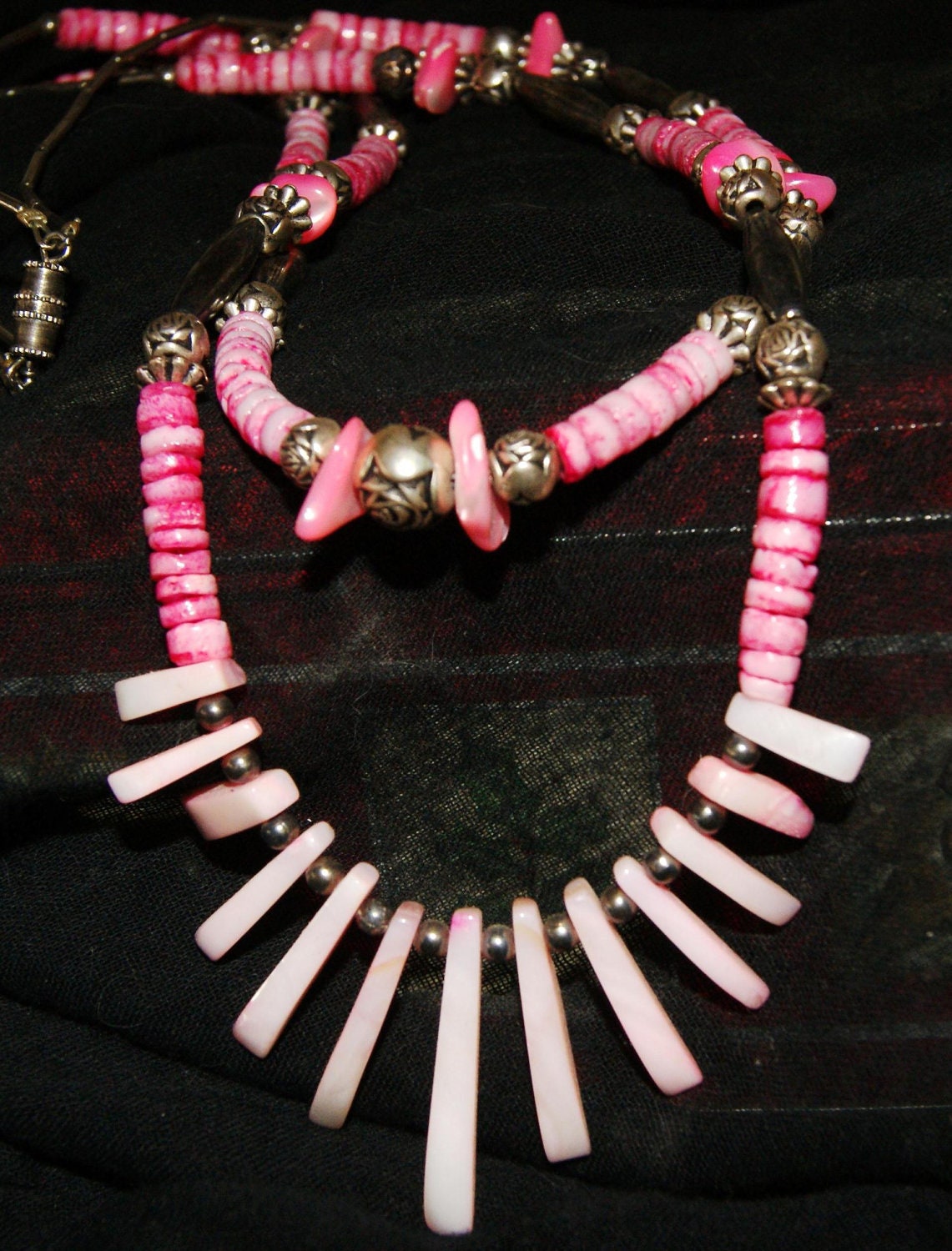 OLD PAWN ZUNI Sterling Double Necklace Pearl by AuctionHunter