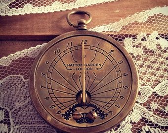 1 - Vintage Style Nautical Sundial Pocket Watch Pendant Charm REALLY WORKS Nautical Antique Brass Bronze (BA019)