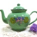 German Enamel Teapot Green Floral Vintage