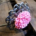 Pink Flower Headband, Silver Filigree, Girls or Women, Summer Hair Accessories