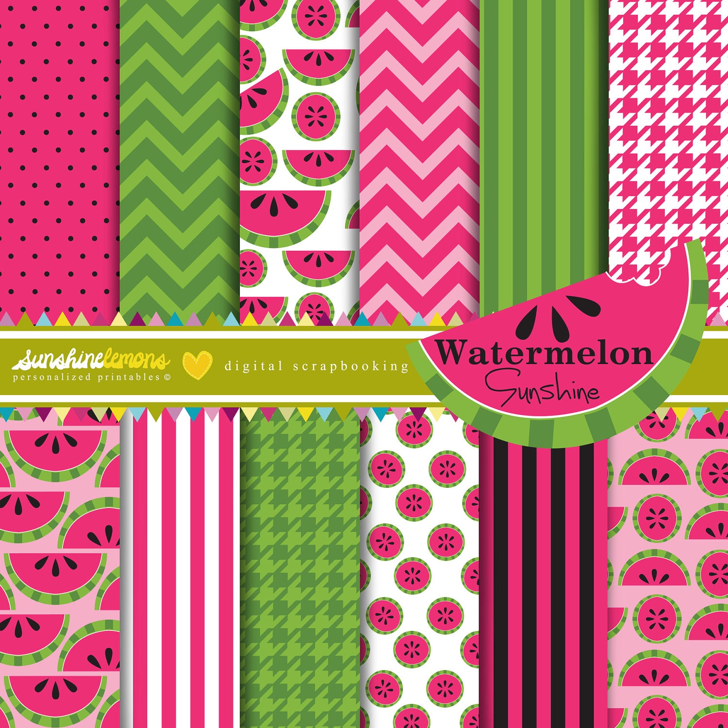 Download Watermelon Digital Paper Pack Set of 12 Papers COMMERCIAL ...