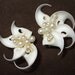 1960s Earring White Cut Sea Shell with Rhinestones & Pearls Clip On