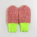 Hand Knitted Mittens - Neon Yellow and Red, Size Medium