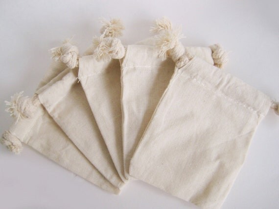 12 COTTON MUSLIN bagspouches 3X4 inch wedding, party favor gift bags