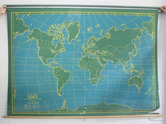 Vintage Two Sided Chalkboard School Map United States