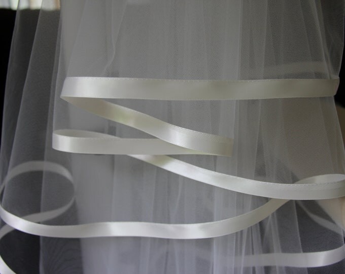 2-Tier CATHEDRAL CASCADING Veil with satin ribbon, bridal veil, cathedral wedding veil, ivory, champagne, blush color