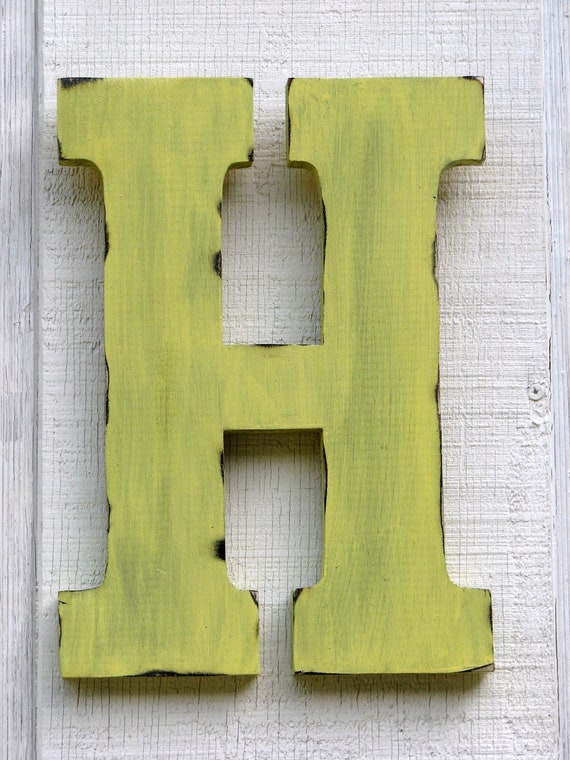 Rustic Wooden Letter H Distressed Painted Sunshine