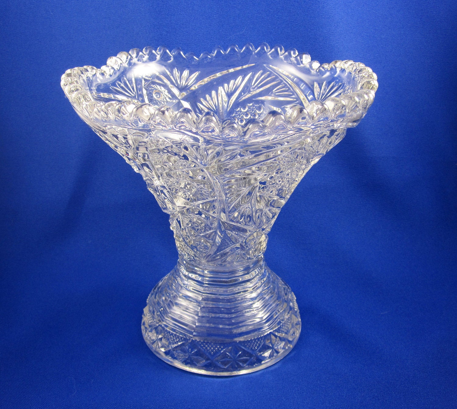 SPECIAL SALE Pressed Glass Vase Vintage with Scalloped