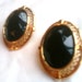Black Onyx Glass Gold Tone Earrings 1980s Vintage Jewelry