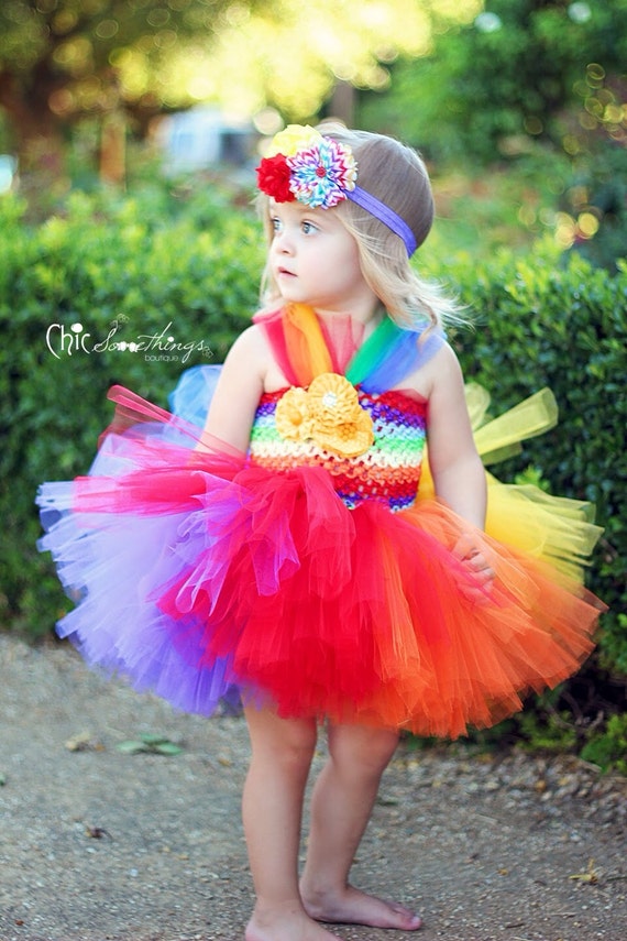 Items similar to Rainbow tutu dress, rainbow flower girl tutu dress ...