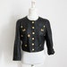 Cropped Leather Jacket with Golden Details