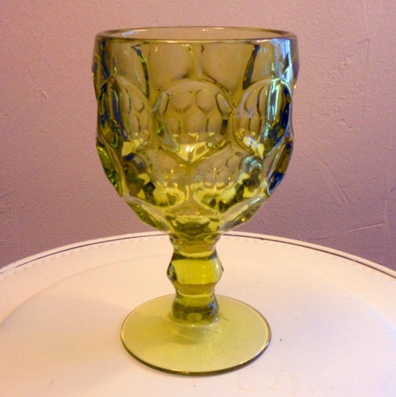 Vintage Green Goblets - Thumbprint Pattern (Set of 6)