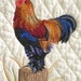 Embroidered Roosters and Chickens on Pre-Quilted Fabric, Quilt Blocks