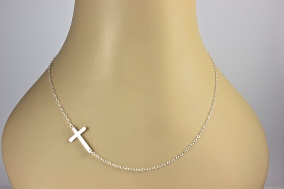 Kelly Ripa Sideways Cross Necklace Sterling by DazlingJewels