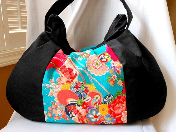 Hobo Bag Japanese Kimono Purse Zipper Handbag Fabric Bag
