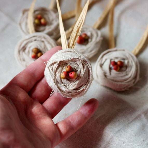 Items similar to holiday christmas ornaments. cream linen fabric flower