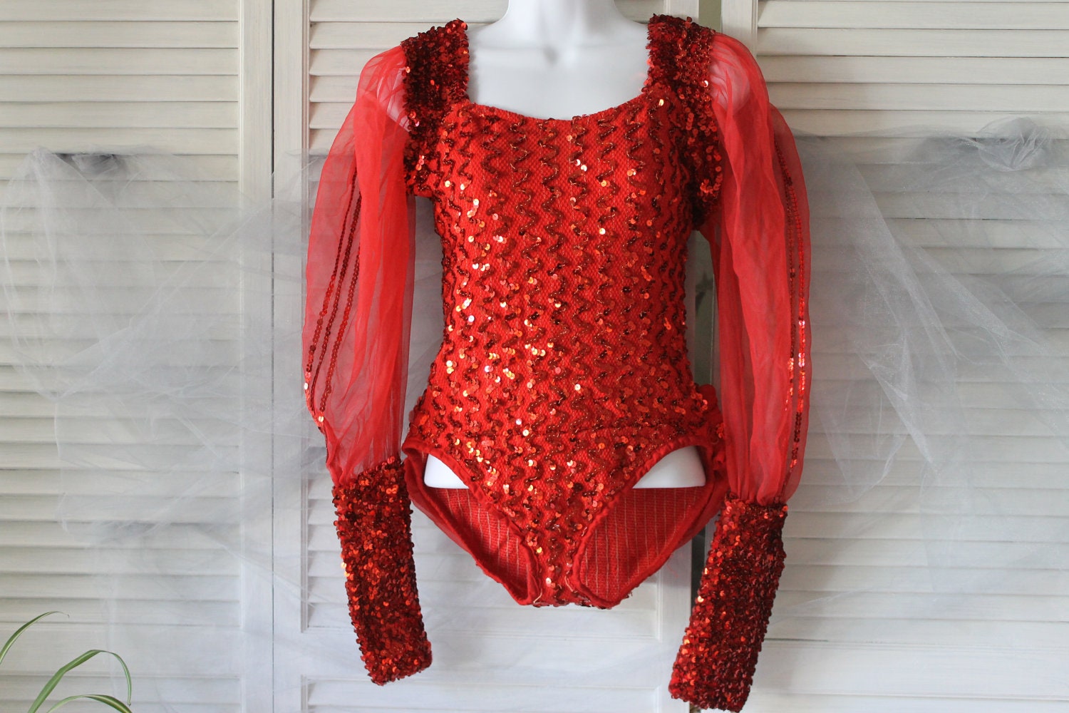 Vintage Red Sequin Majorette Costume Halloween 1970s