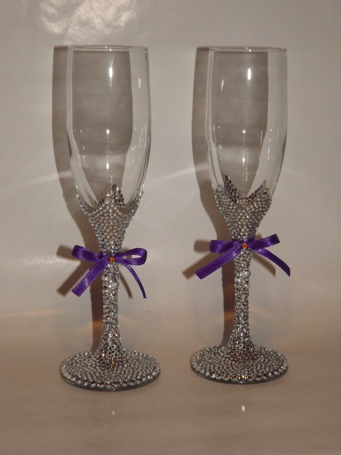 Rhinestone Bling Champagne Flutes Toasting Bridal by EVRhinestones