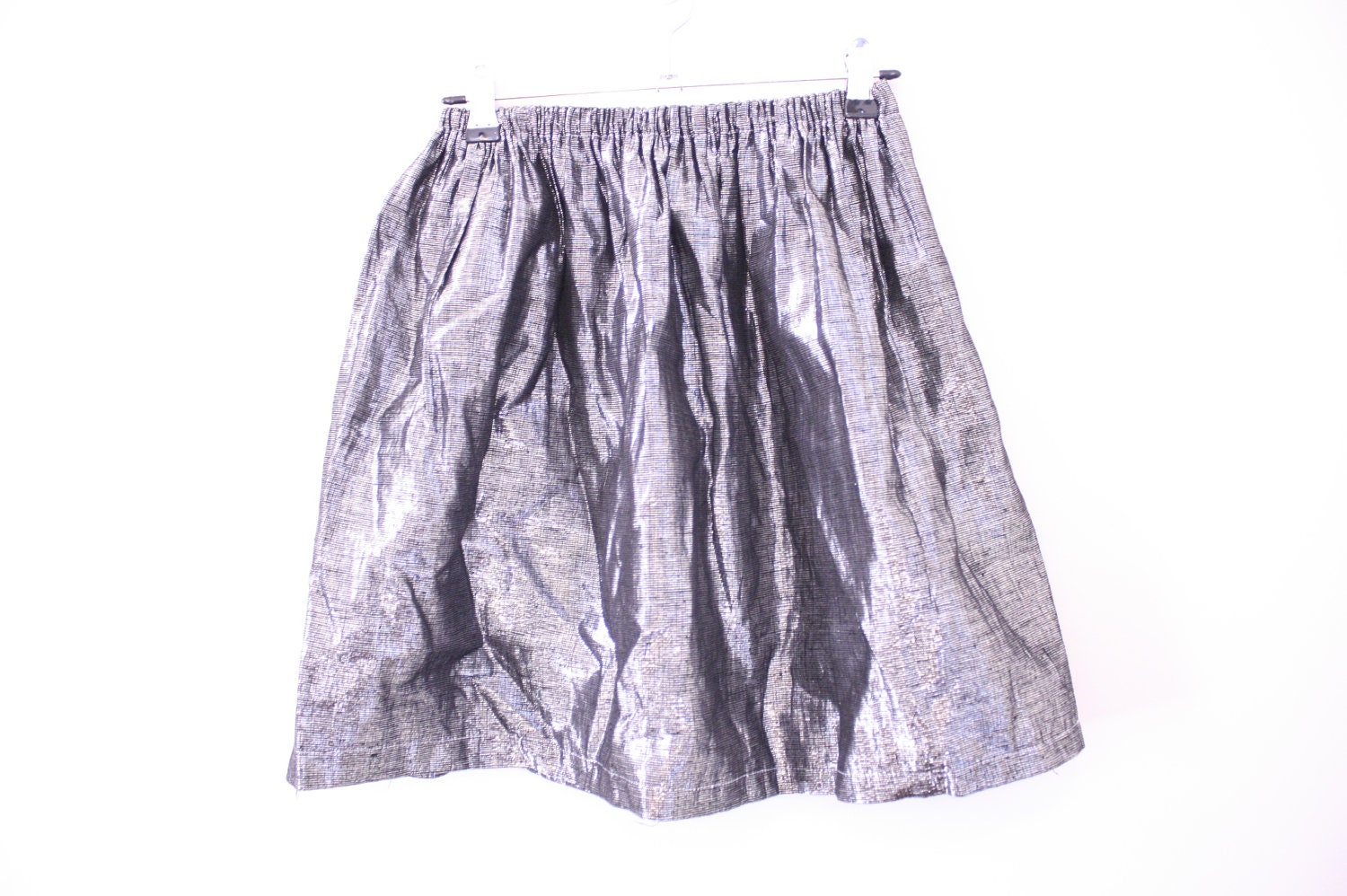 Shiny Metallic Silver Puff Skater Skirt