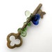 Skeleton Key Glass Rose Necklace Pendant Boro Flower Secret Garden Blue SRAFREE Shipping