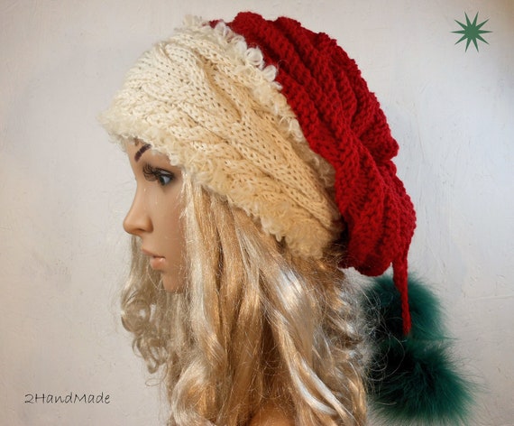 scarf pom pom yarn Christmas beanie Unisex Chunky Poms Tube Slouchy Hat Santa Scarf Pom