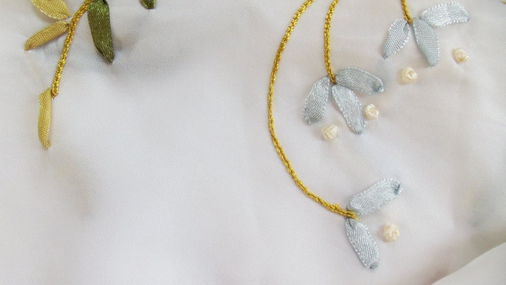 Ribbon Embroidered Shower Curtain Sheer Opaque