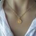 Reversible 24K Gold Vermeil OM/Sacred Lotus Necklace, Pendant,OM, Aquamarine,Gemstone,Gold Vermeil Chain